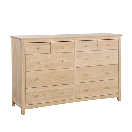 Unfinished Shaker 10 Drawer Dresser - 57"